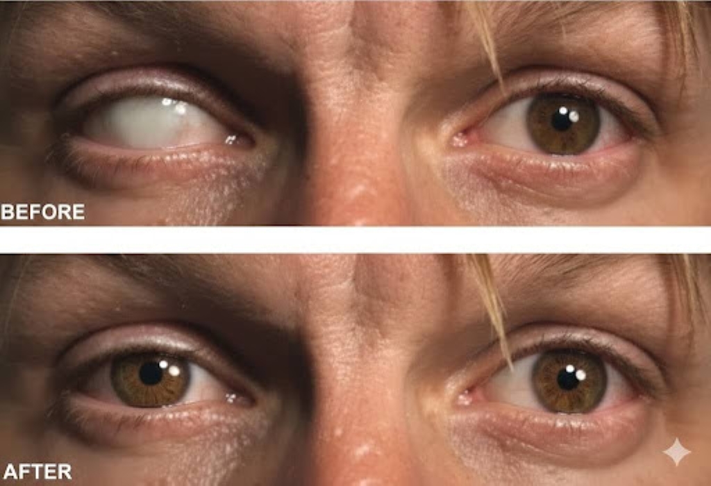 Before-and-after treatment with prosthetic contact lenses in Charlotte, NC.